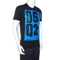 Pre Owned Dsquared2 Black Dsq2 Print Cotton Cool Fit T-Shirt M 