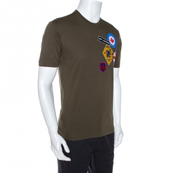 Pre Owned Dsquared2 Olive Green Cotton Applique Detail T-shirt M