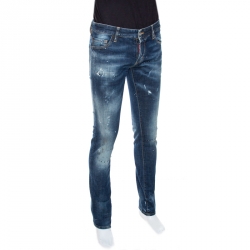 Pre Owned Dsquared2 Blue Distressed Denim Stitch Detail Slim Jeans S