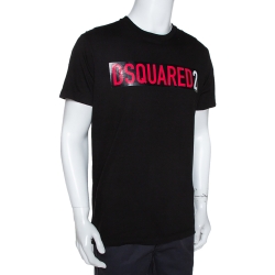 Pre Owned Dsquared2 Black Logo Print Cotton Jersey Crew Neck T-Shirt XL
