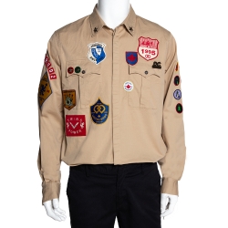 Dsquared2 Beige Stretch Cotton Patches Carpenter Shirt XXL