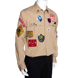 Dsquared2 Beige Stretch Cotton Patches Carpenter Shirt XXL