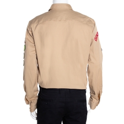 Dsquared2 Beige Stretch Cotton Patches Carpenter Shirt XXL