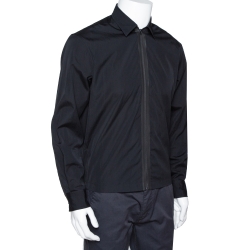 Pre Owned Dsquared2 Black Cotton Zipper Front Logo Print Windbreaker Shirt M