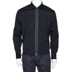 Pre Owned Dsquared2 Black Cotton Zipper Front Logo Print Windbreaker Shirt M