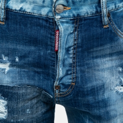 Pre Owned Dsquared2 Blue Distressed Patched Denim Shorts S Waist 31"