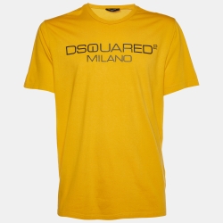 Pre Owned Dsquared2 Orange Logo Print Cotton Crew Neck T-Shirt XXL