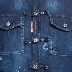 Pre Owned Dsquared2 Blue Mandarin Toggle Distressed Denim Shirt M