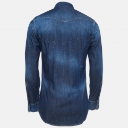 Pre Owned Dsquared2 Blue Mandarin Toggle Distressed Denim Shirt M