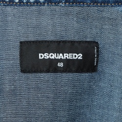 Pre Owned Dsquared2 Blue Mandarin Toggle Distressed Denim Shirt M