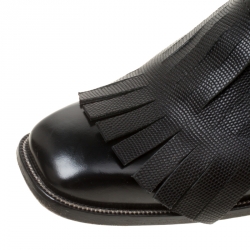Dsquared2 Black Leather Spike Fringe Detail Calf Length Boots Size 44
