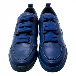 Dsquared2 Blue Leather Whipstitch Detail Sneakers Size 42