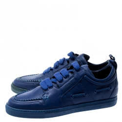 Dsquared2 Blue Leather Whipstitch Detail Sneakers Size 42
