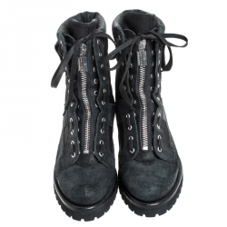 Dsquared2 Black Leather And Suede Lace Up And Zipper Ankle Boots Size 43