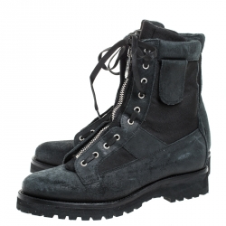 Dsquared2 Black Leather And Suede Lace Up And Zipper Ankle Boots Size 43