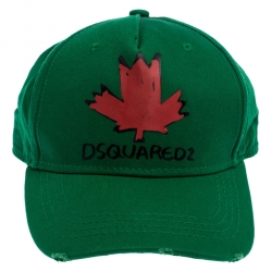 DSquared2 Green Maple Print Distressed Baseball Cap