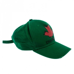 DSquared2 Green Maple Print Distressed Baseball Cap