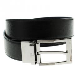 Pre Owned Dunhill Black and Blue Leather Reversible Belt 107CM