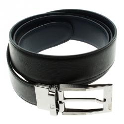 Pre Owned Dunhill Black and Blue Leather Reversible Belt 107CM