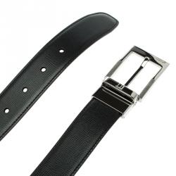 Pre Owned Dunhill Black and Blue Leather Reversible Belt 107CM