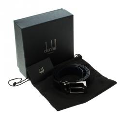 Pre Owned Dunhill Black and Blue Leather Reversible Belt 107CM