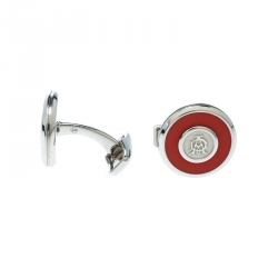 Dunhill Ad Ellipse Engraved Red Enamel Stainless Steel Round Cufflinks