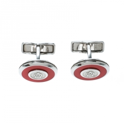 Dunhill Ad Ellipse Engraved Red Enamel Stainless Steel Round Cufflinks