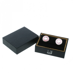 Dunhill Ad Ellipse Engraved Red Enamel Stainless Steel Round Cufflinks
