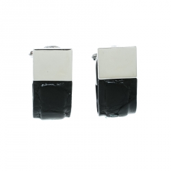 Pre Owned Dunhill Black Leather & Silver Wrap Around Cufflinks 