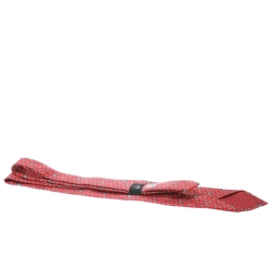 Pre Owned Dunhill Red Geometric Logo Printed Silk Traditional Tie
