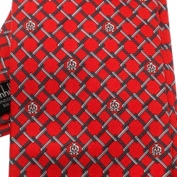 Pre Owned Dunhill Red Geometric Logo Printed Silk Traditional Tie