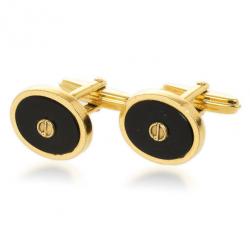 Pre Owned Dunhill Black Onyx Oval Gold Plated Cufflinks