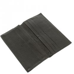 Pre Owned Dunhill Dark Brown Leather Stripe Long Wallet