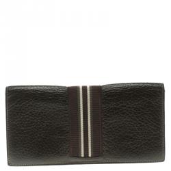 Pre Owned Dunhill Dark Brown Leather Stripe Long Wallet