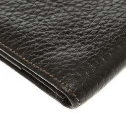 Pre Owned Dunhill Dark Brown Leather Stripe Long Wallet