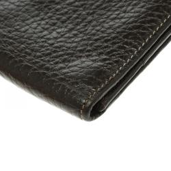 Pre Owned Dunhill Dark Brown Leather Stripe Long Wallet