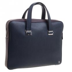Dunhill Dark Blue/Burgundy Leather Cadogan Single Document Briefcase