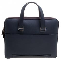 Dunhill Dark Blue/Burgundy Leather Cadogan Single Document Briefcase