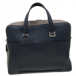 Dunhill Navy Blue/Grey Leather Cadogan Single Document Briefcase