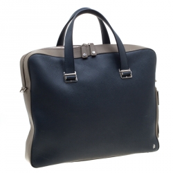 Dunhill Navy Blue/Grey Leather Cadogan Single Document Briefcase