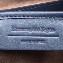 Pre Owned Ermenegildo Zegna Navy Blue Pelle Leather Tessuta Backpack