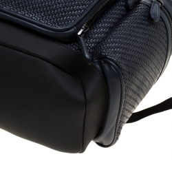 Pre Owned Ermenegildo Zegna Navy Blue Pelle Leather Tessuta Backpack