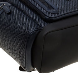 Pre Owned Ermenegildo Zegna Navy Blue Pelle Leather Tessuta Backpack