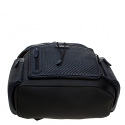 Pre Owned Ermenegildo Zegna Navy Blue Pelle Leather Tessuta Backpack