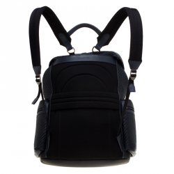 Pre Owned Ermenegildo Zegna Navy Blue Pelle Leather Tessuta Backpack