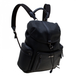 Pre Owned Ermenegildo Zegna Navy Blue Pelle Leather Tessuta Backpack