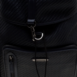 Pre Owned Ermenegildo Zegna Navy Blue Pelle Leather Tessuta Backpack