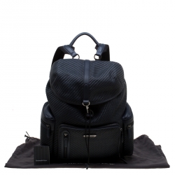 Pre Owned Ermenegildo Zegna Navy Blue Pelle Leather Tessuta Backpack