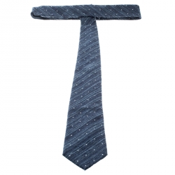 Pre Owned Emporio Armani Blue Textured Wool and Silk Dotted  Tie