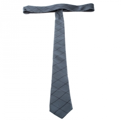 Pre Owned Emporio Armani Grey Diamond Checked Silk Tie